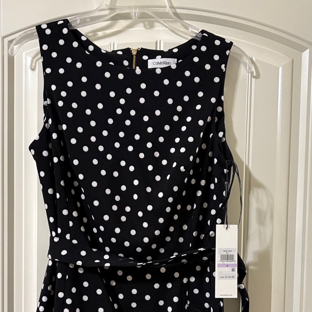 NWT Calvin Klein Fit and Flair Black Polka Dot Dress size 6 - Picture 2 of 10